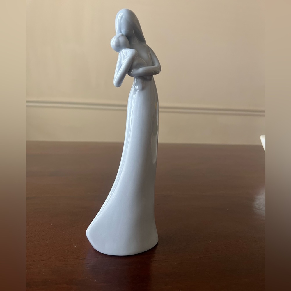 Stunning Mother Holding Baby Figurine 9” Light Blue Glossy Ceramic Unique